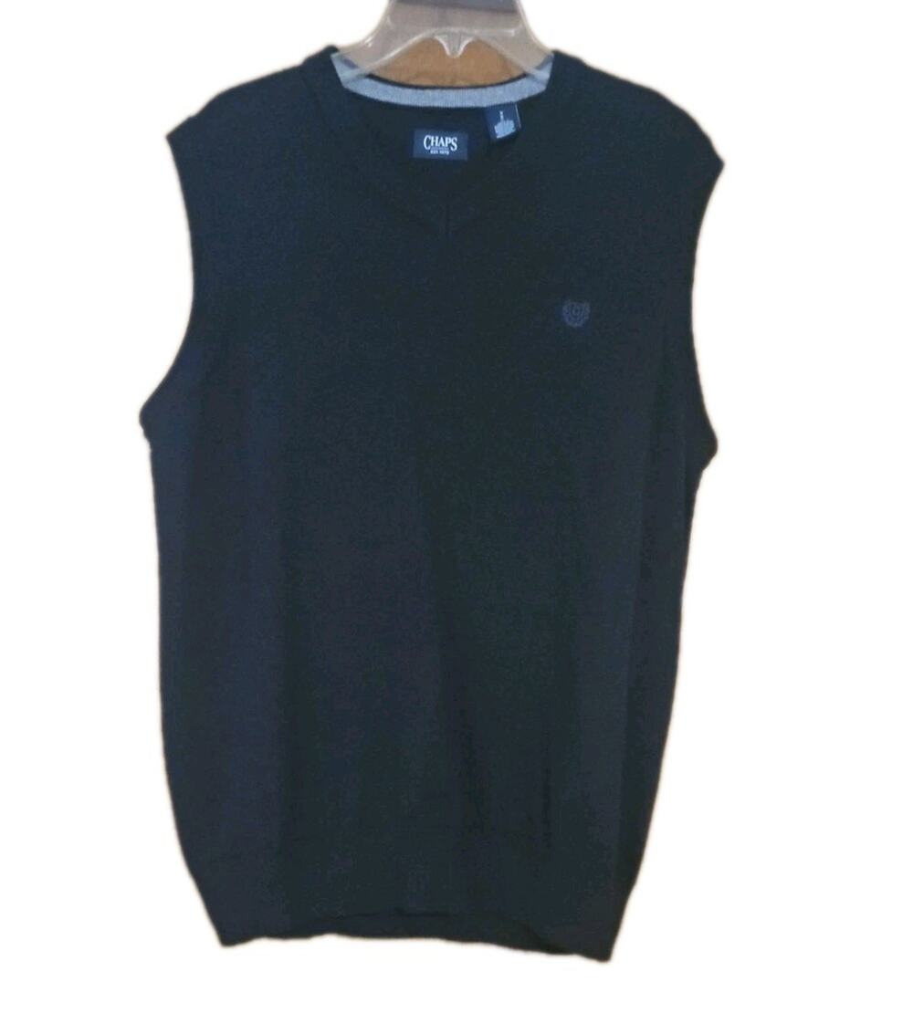 Chaps Sweater Vest Vneck Mens Sz Med Black 100 % Cotton